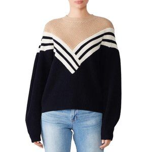 Joie Tillana Merino Wool Colorblock Striped Sweater - Navy / Beige - Size XS